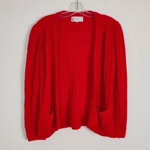 Vintage Red Open Front Cardigan by Barbra Sue - Size Small Fuzzy Soft